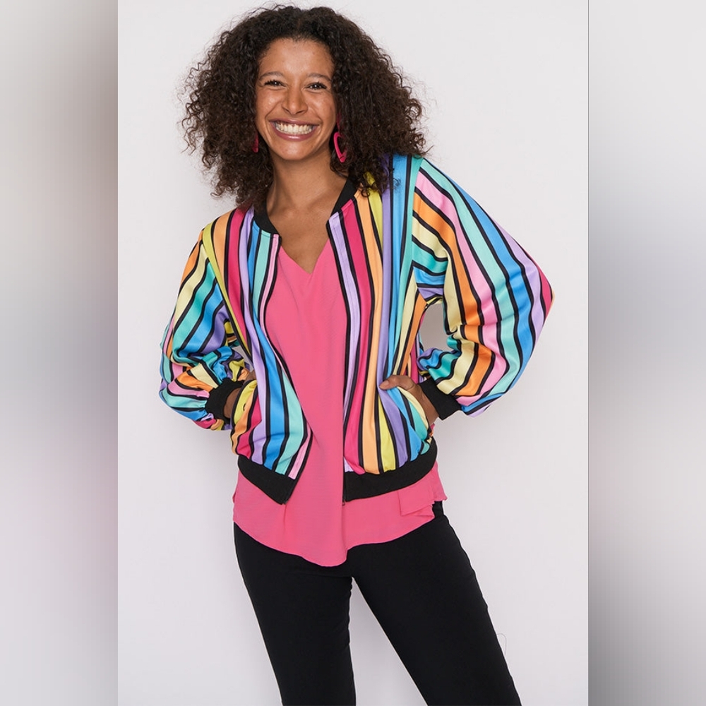 Flashy Stripe Bomber Jacket, Plus Size 18